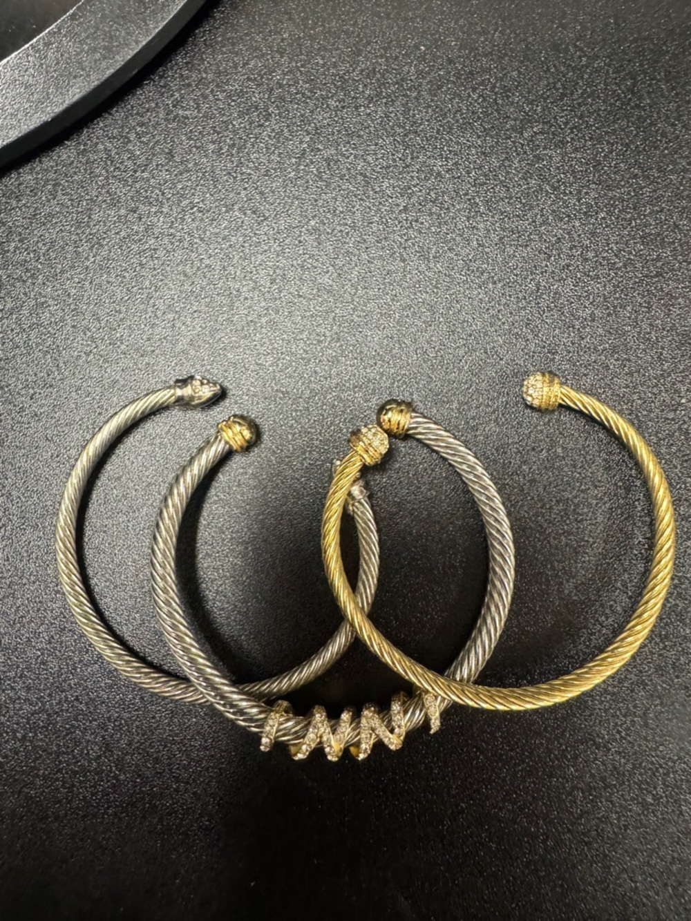 Two-Tone Cable Cuff Bracelet Set - Gold & Silver